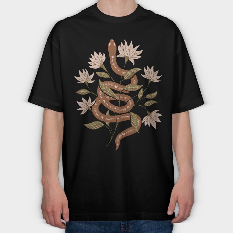 Snake and Flowers, Tricou Oversize Barbati (Unisex)