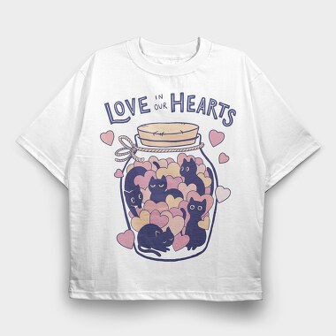 Love in Our Hearts Cats Jar, Tricou Oversize Barbati (Unisex)