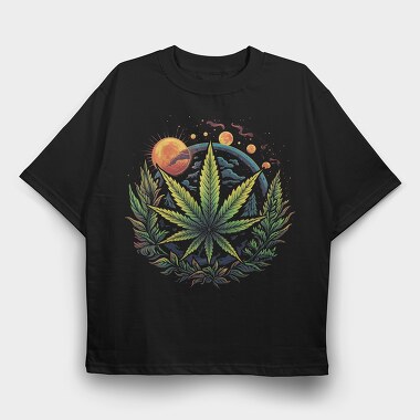 Cannabis Planets, Tricou Oversize Barbati (Unisex)