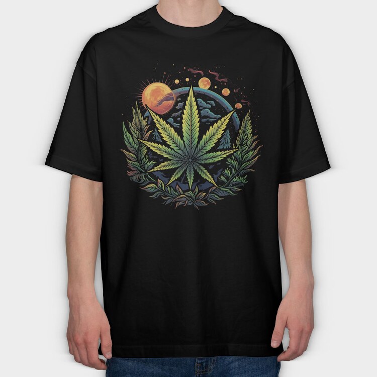 Cannabis Planets, Tricou Oversize Barbati (Unisex)