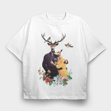 Deers Couple, Tricou Oversize Barbati (Unisex)