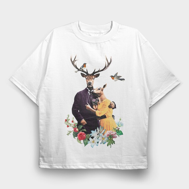 Deers Couple, Tricou Oversize Barbati (Unisex)