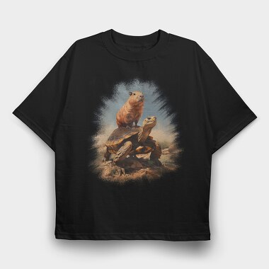 Capibara and Turtle, Tricou Oversize Barbati (Unisex)