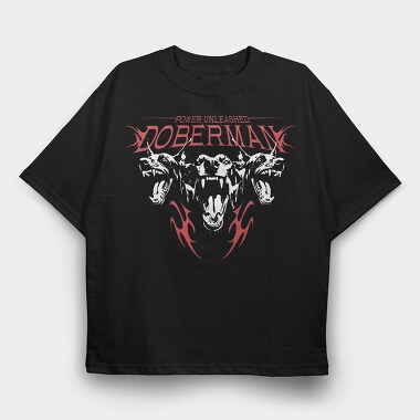 Power Unleashed Doberman, Tricou Oversize Barbati (Unisex)