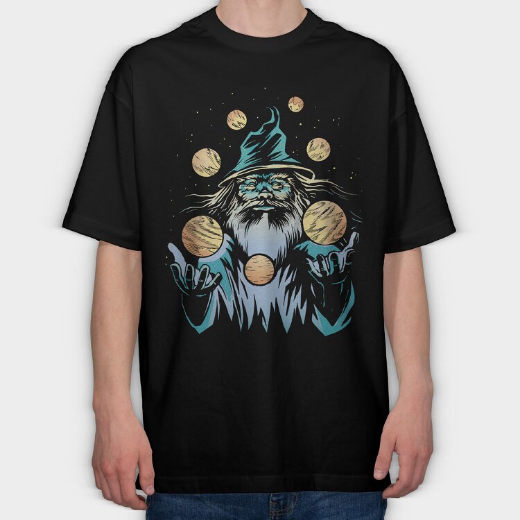 Wizard Juggling Planets, Tricou Oversize Barbati (Unisex)