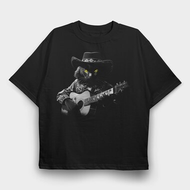 Guitar Cat Monochrome, Tricou Oversize Barbati (Unisex)
