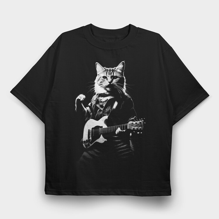 Guitar Cat, Tricou Oversize Barbati (Unisex)