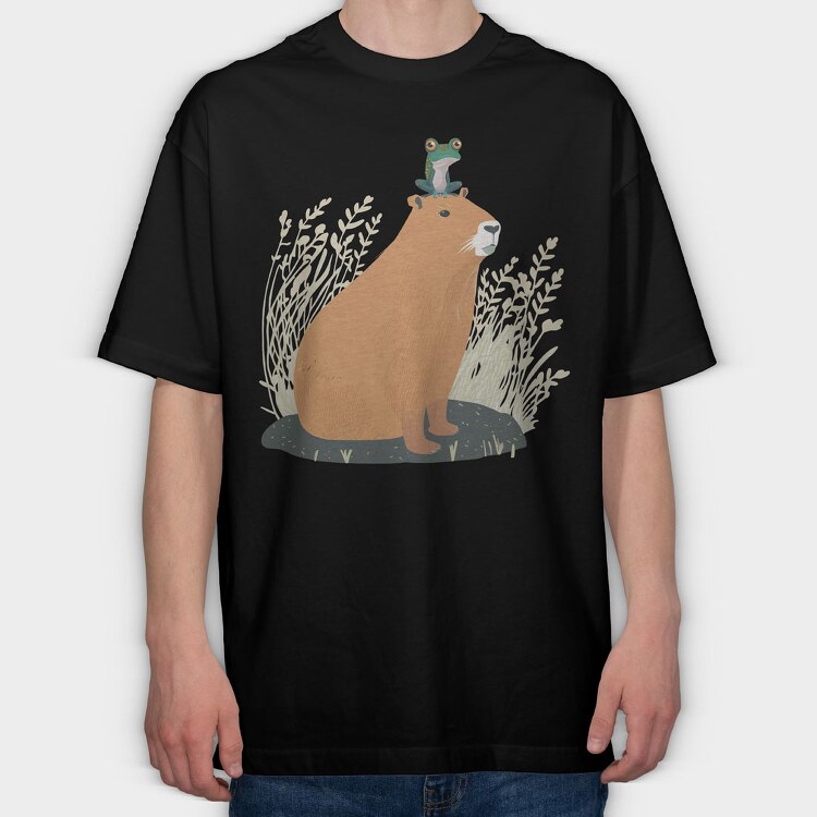 Capybara and Frog, Tricou Oversize Barbati (Unisex)