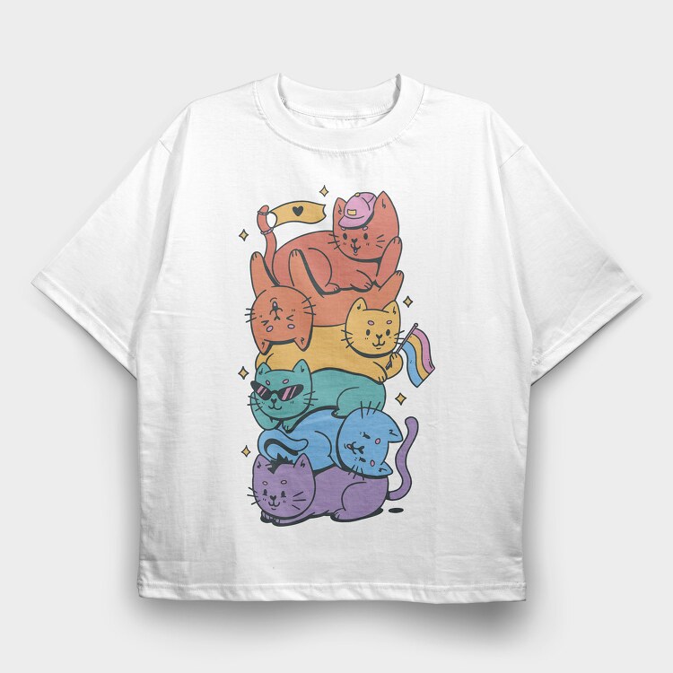 Pride Stack of Cats, Tricou Oversize Barbati (Unisex)