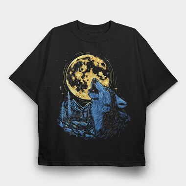 Wolf and Moon, Tricou Oversize Barbati (Unisex)