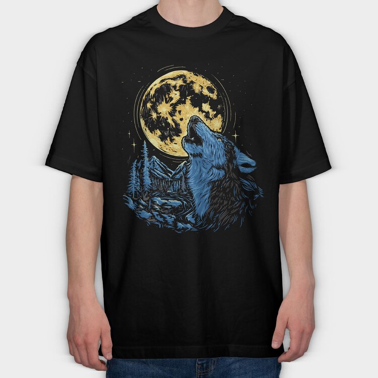 Wolf and Moon, Tricou Oversize Barbati (Unisex)