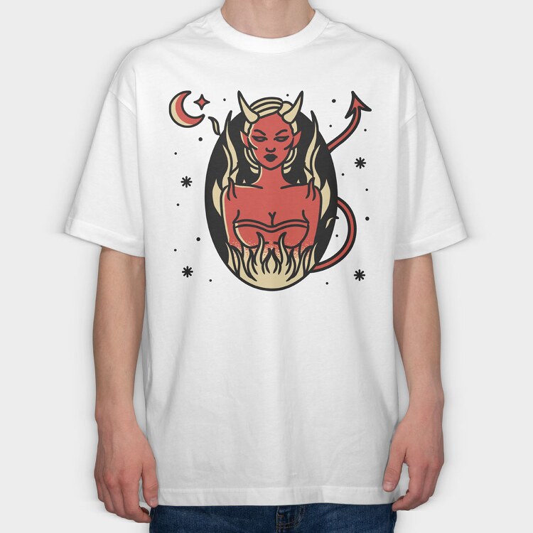 Devil Girl, Tricou Oversize Barbati (Unisex)