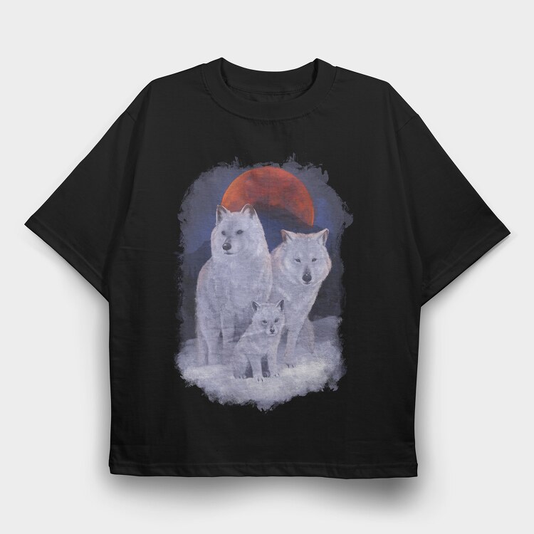 Wolf Family Moon, Tricou Oversize Barbati (Unisex)