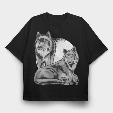 Wolf Family, Tricou Oversize Barbati (Unisex)