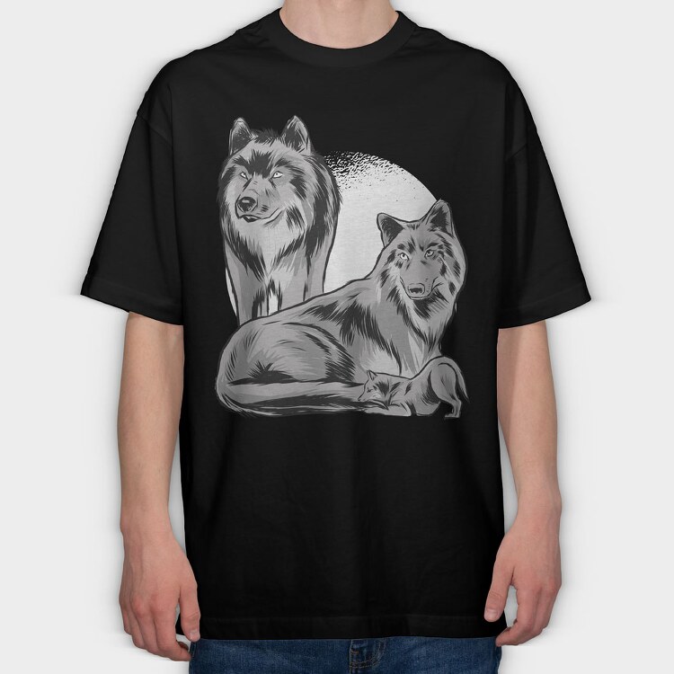 Wolf Family, Tricou Oversize Barbati (Unisex)