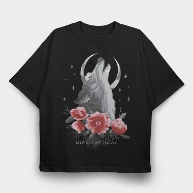 Wolf Moon Flowers, Tricou Oversize Barbati (Unisex)