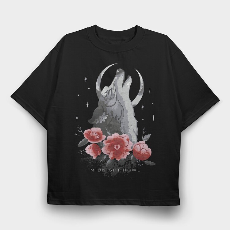 Wolf Moon Flowers, Tricou Oversize Barbati (Unisex)