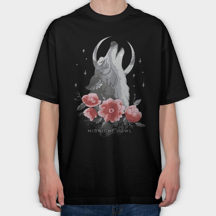 Wolf Moon Flowers, Tricou Oversize Barbati (Unisex)
