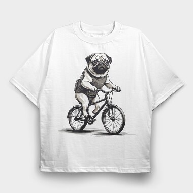 Pug Bike, Tricou Oversize Barbati (Unisex)