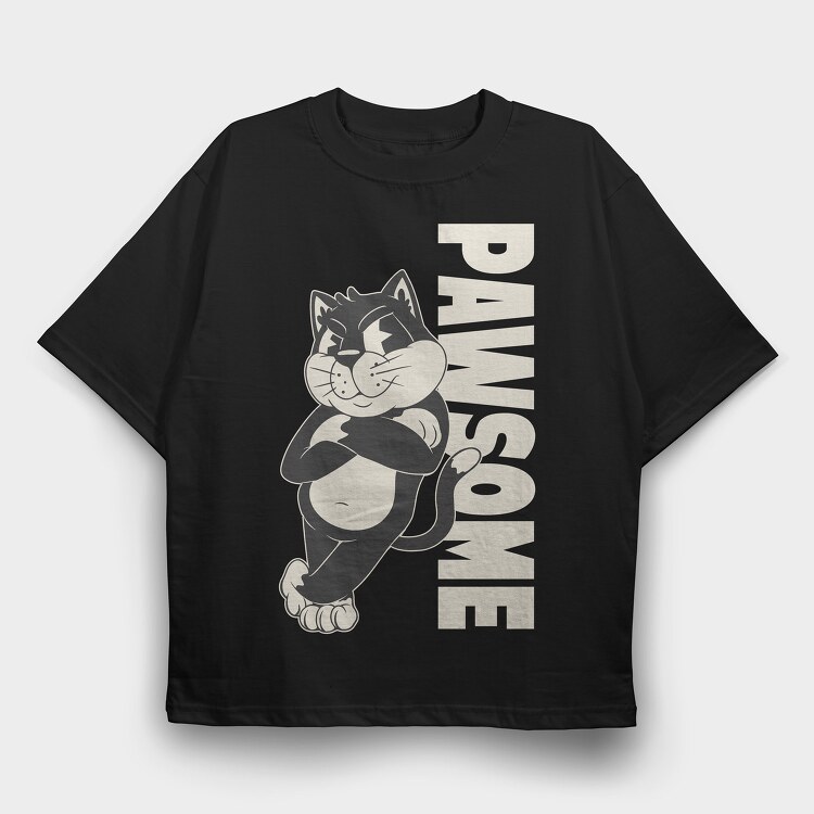 Cartoon Cat Pawsome, Tricou Oversize Barbati (Unisex)