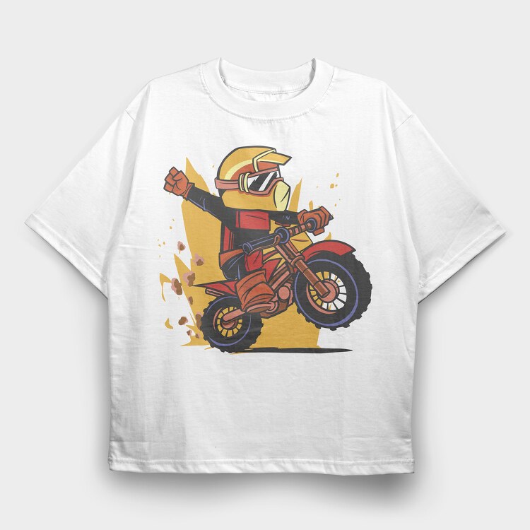 Dirt Bike Cartoon, Tricou Oversize Barbati (Unisex)