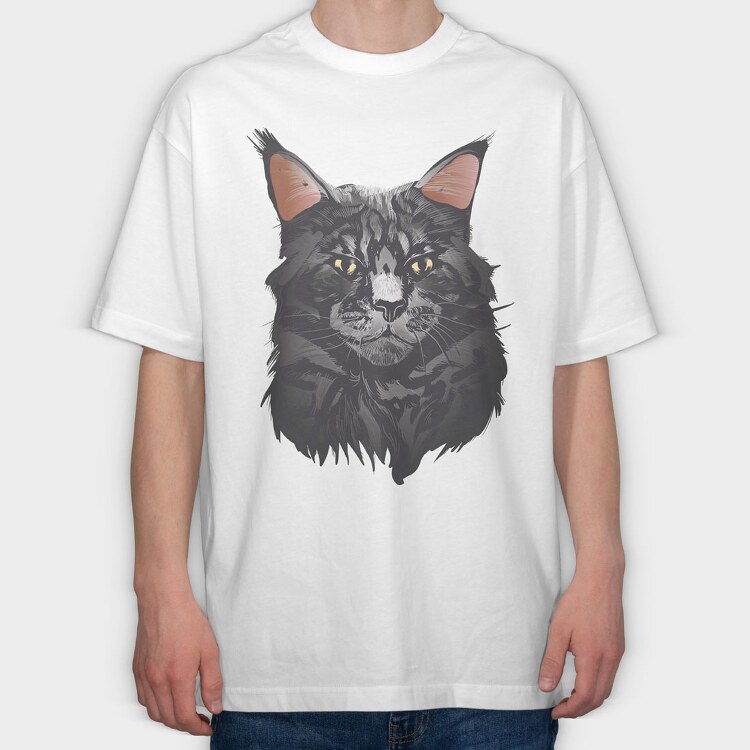 Maine Cat Portrait, Tricou Oversize Barbati (Unisex)