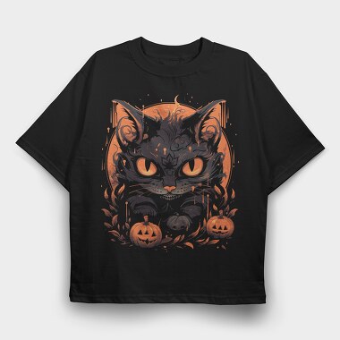 Halloween Cat, Tricou Oversize Barbati (Unisex)