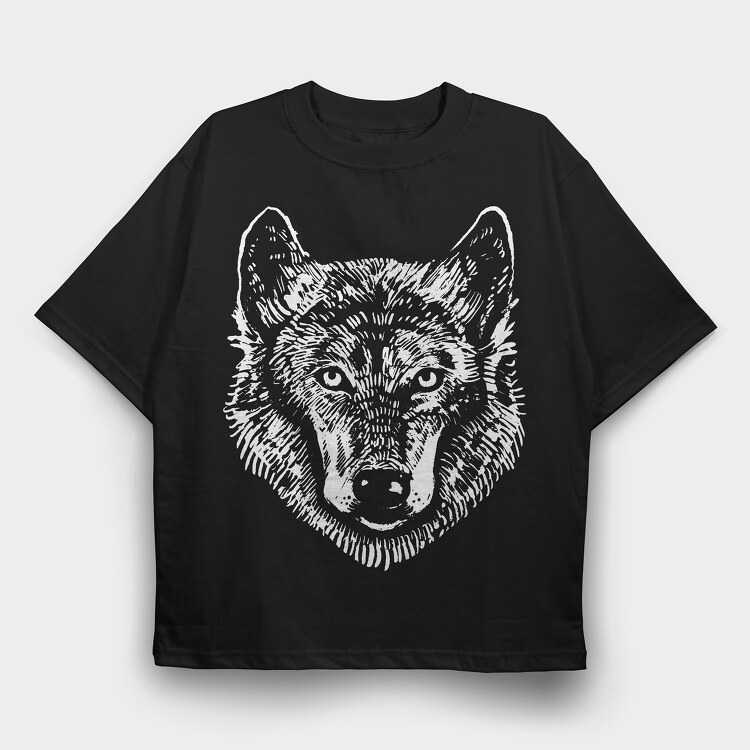 Wolf Portrait Monochrome, Tricou Oversize Barbati (Unisex)