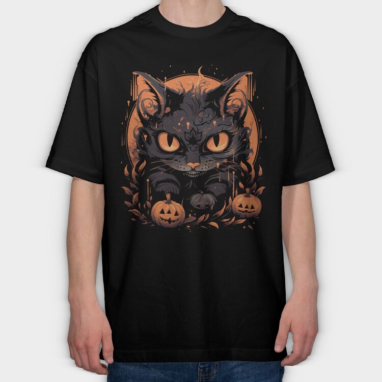 Halloween Cat, Tricou Oversize Barbati (Unisex)