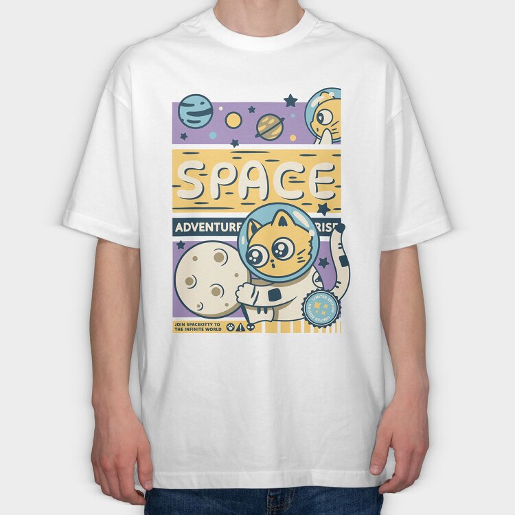 Space Adventure Cat, Tricou Oversize Barbati (Unisex)