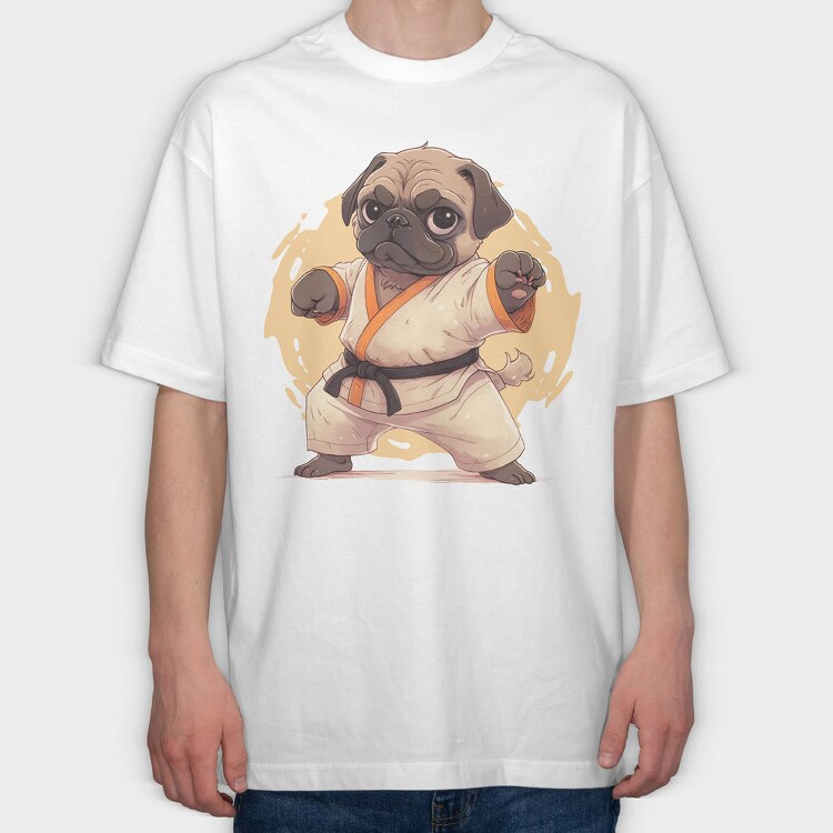Pug Karate, Tricou Oversize Barbati (Unisex)