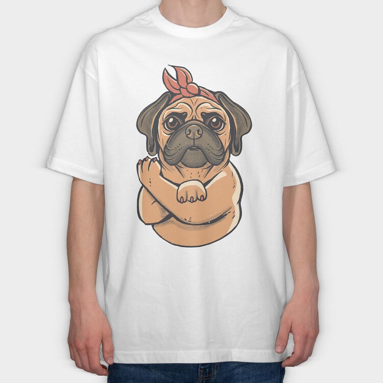 Pug Strong Woman, Tricou Oversize Barbati (Unisex)