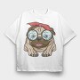 Pug With Glasses, Tricou Oversize Barbati (Unisex)