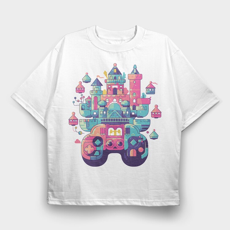 Castle Made Up With Gaming Controllers, Tricou Oversize Barbati (Unisex)