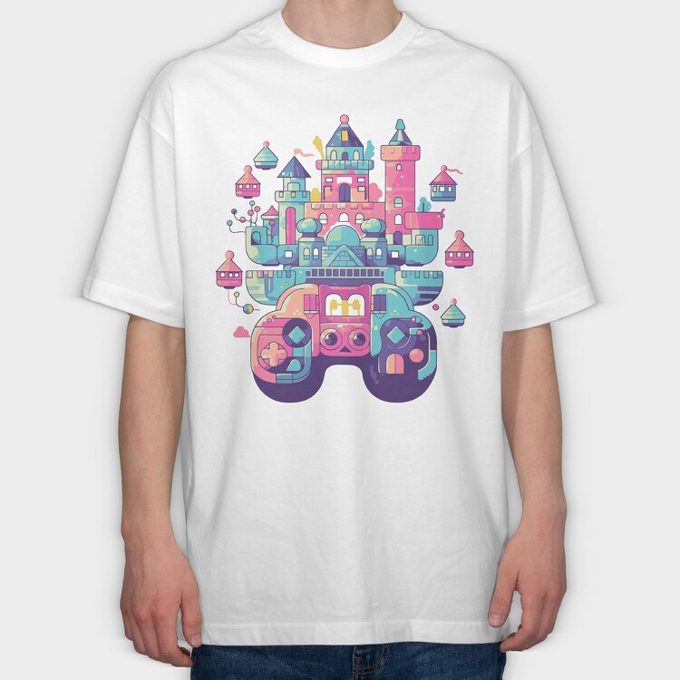 Castle Made Up With Gaming Controllers, Tricou Oversize Barbati (Unisex)