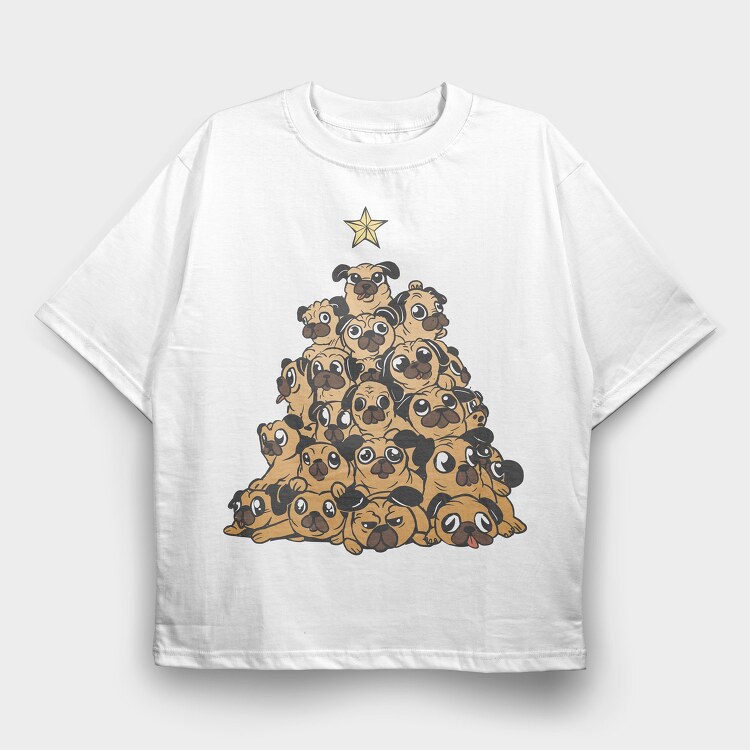 Pugs Christmas Tree, Tricou Oversize Barbati (Unisex)