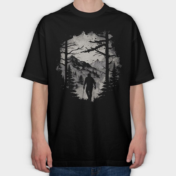 Man Hiking Forest, Tricou Oversize Barbati (Unisex)