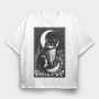 Cat and Moon Card, Tricou Oversize Barbati (Unisex)