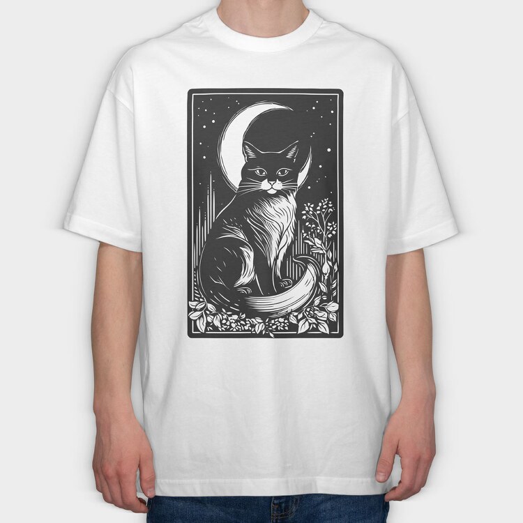Cat and Moon Card, Tricou Oversize Barbati (Unisex)