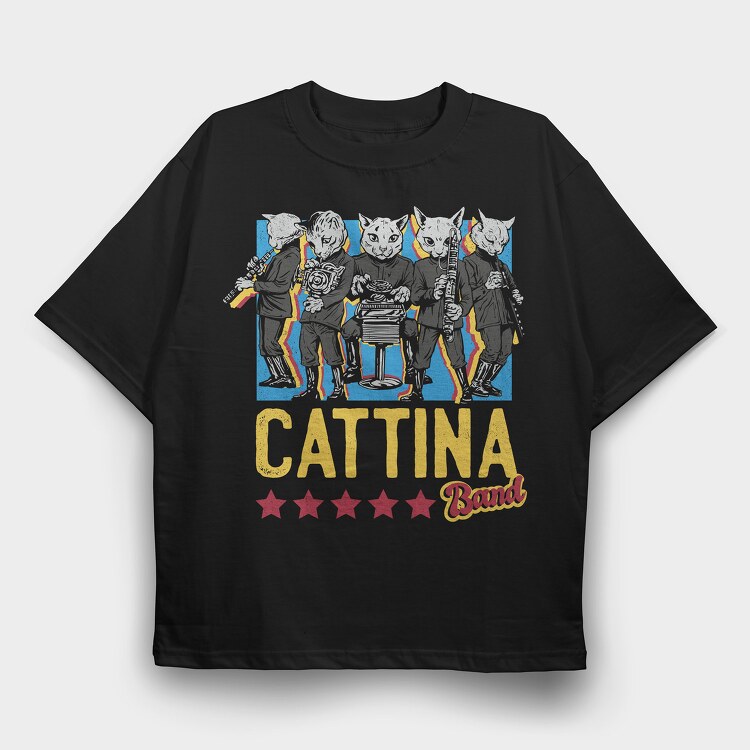 Cat Band, Tricou Oversize Barbati (Unisex)