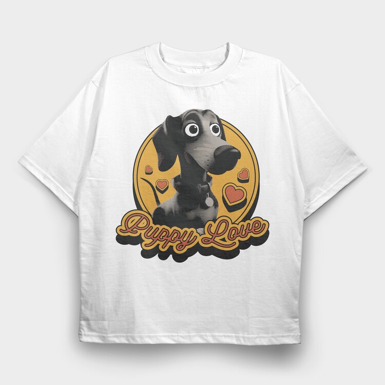 Puppy Love Retro, Tricou Oversize Barbati (Unisex)