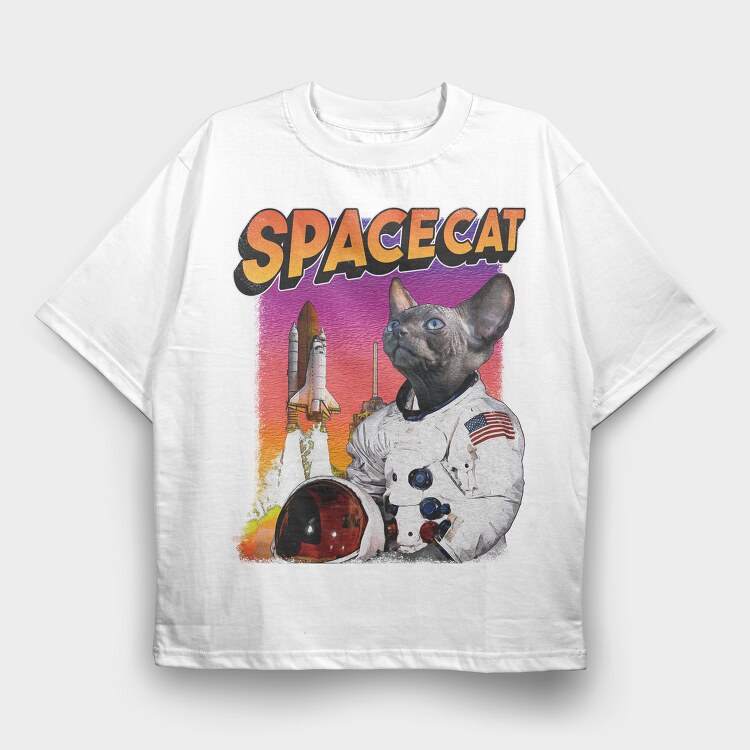 Space Sphynx Cat Astronaut, Tricou Oversize Barbati (Unisex)