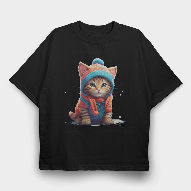 Cat Beanie Cap, Tricou Oversize Barbati (Unisex)