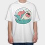 Cat Biting Shark, Tricou Oversize Barbati (Unisex)