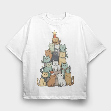 Cat Christmas Tree, Tricou Oversize Barbati (Unisex)