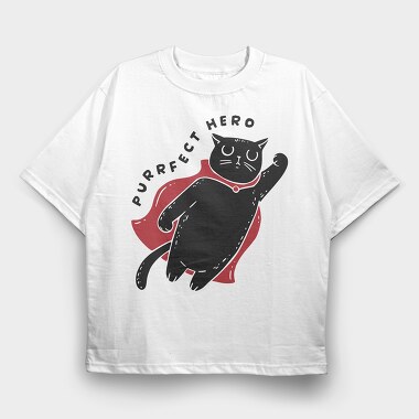 Purrfect Hero, Tricou Oversize Barbati (Unisex)