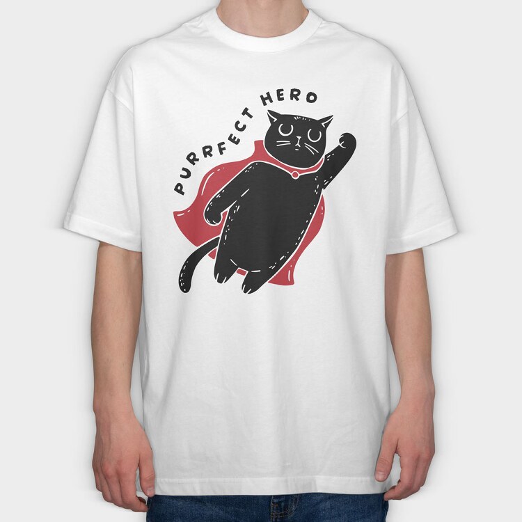 Purrfect Hero, Tricou Oversize Barbati (Unisex)