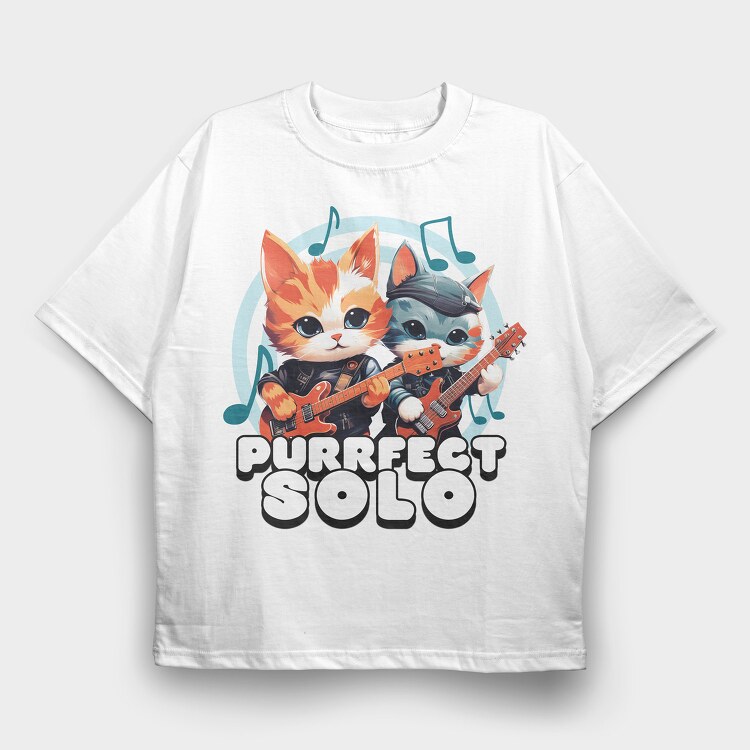 Purrfect Solo Cats Guitar, Tricou Oversize Barbati (Unisex)
