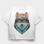 Hand Draw Landscape Wolf, Tricou Oversize Barbati (Unisex)