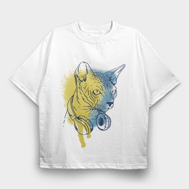 Sphynx Cat Headphones, Tricou Oversize Barbati (Unisex)